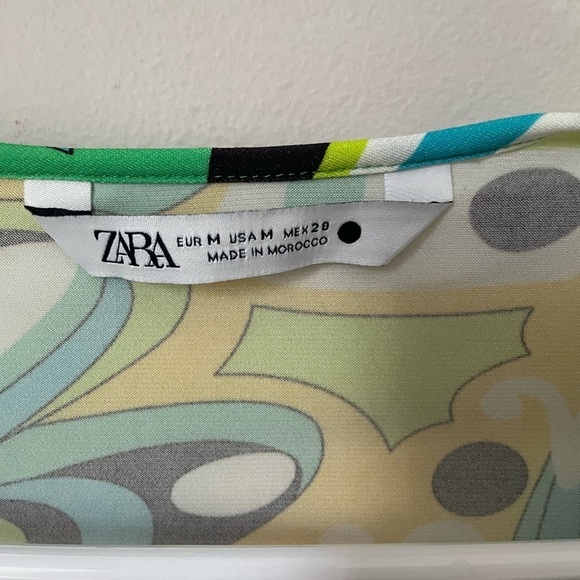 Zara Yellow Green 70’s Groovy Long Sleeve Crop Blouse - Picture 4 of 7